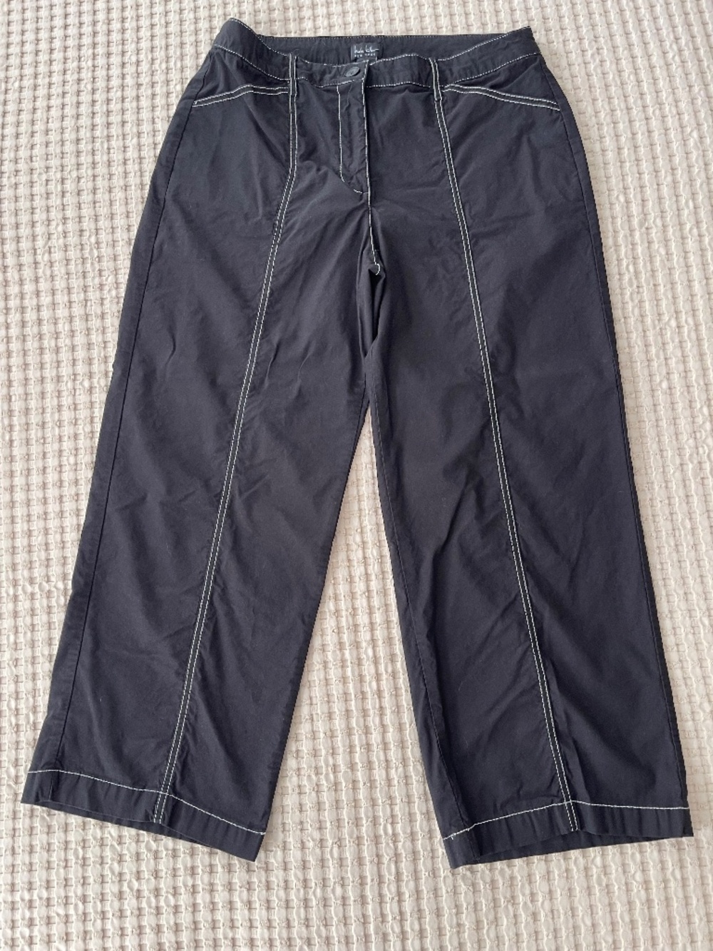 Nicole Miller Black Wide Leg Pants Size 12 White Contrast Stitch
